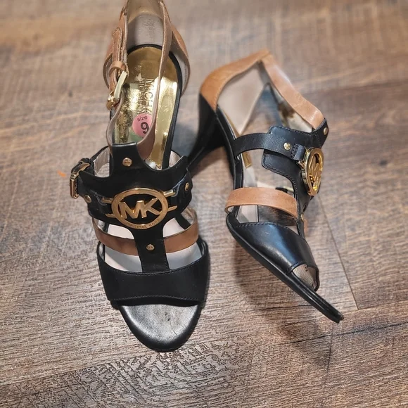 Michael Kors Black and Brown Heeled Sandals - Picture 4 of 8